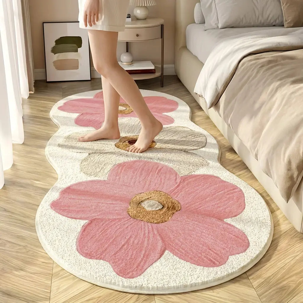 Flower Rug Irregular Shape Dense Pile Non-Slip Backing