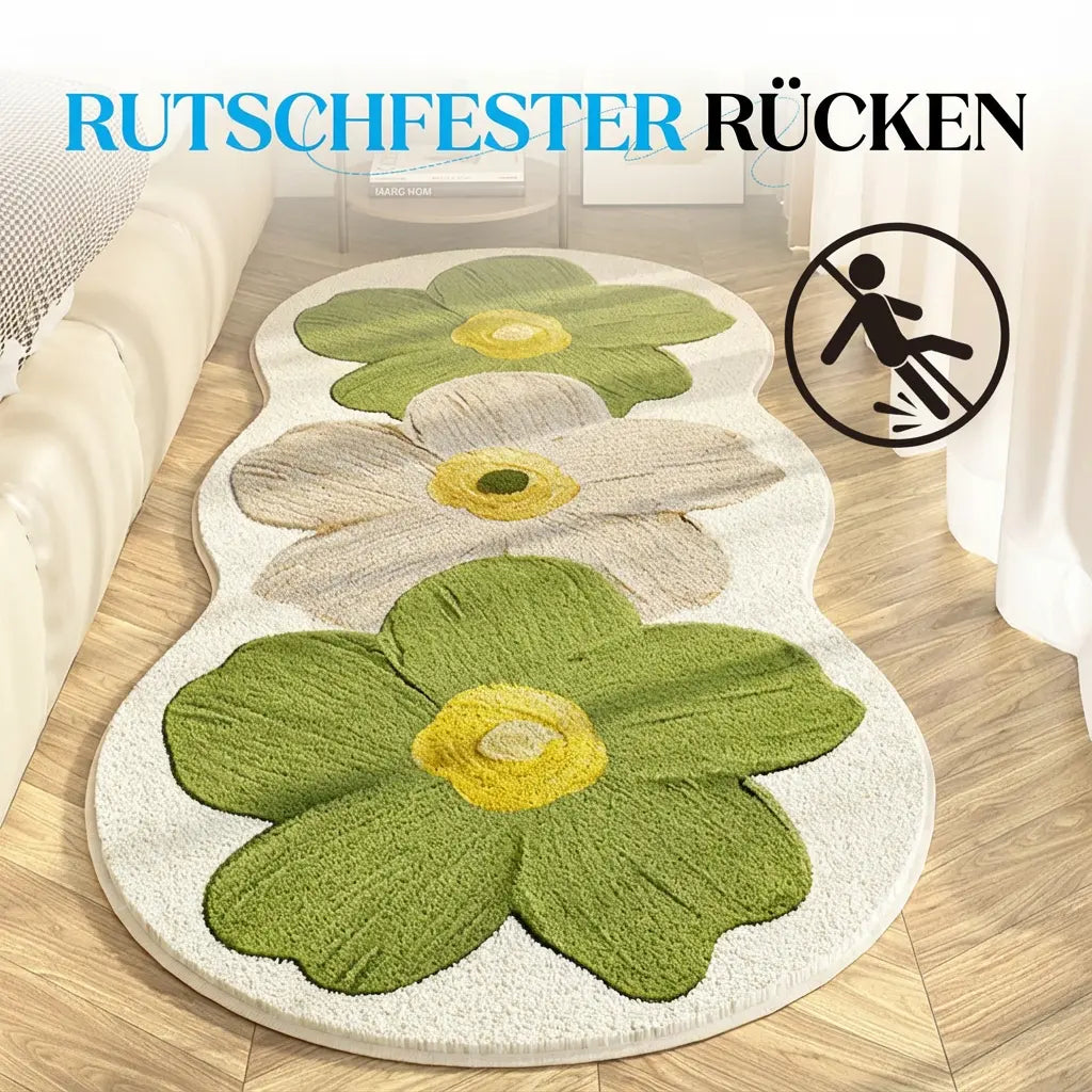Flower Rug Irregular Shape Dense Pile Non-Slip Backing
