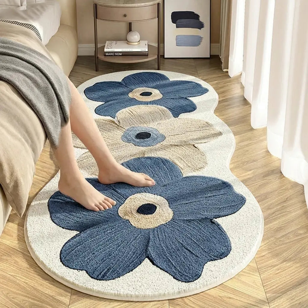 Flower Rug Irregular Shape Dense Pile Non-Slip Backing