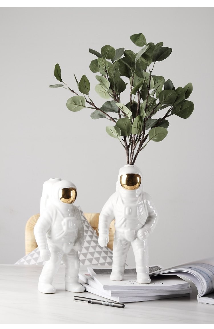 Flower Vase Astronaut Figurine Integrated Compartment