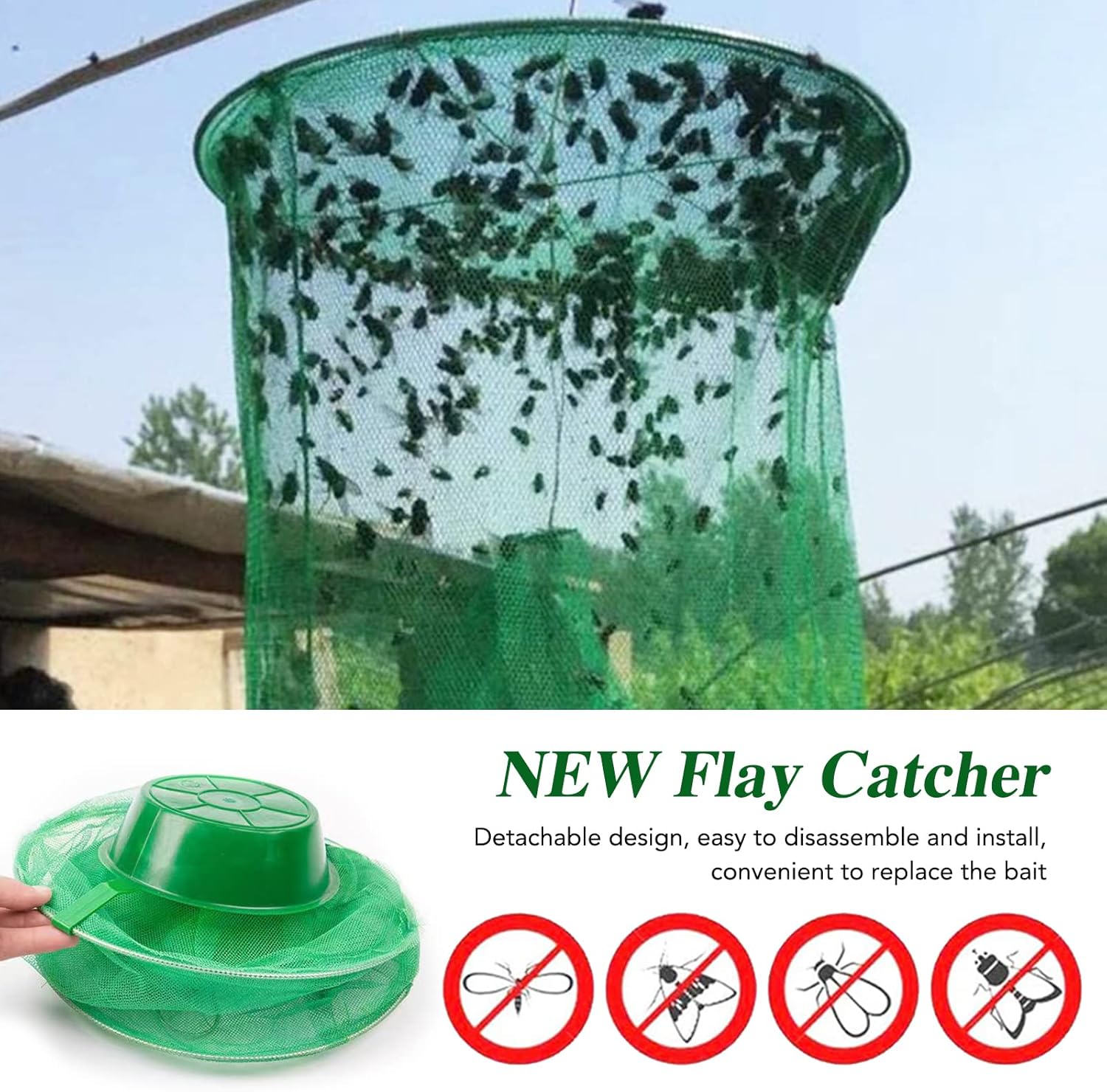 Fly Trap Foldable Mesh Poison-Free Pet-Safe