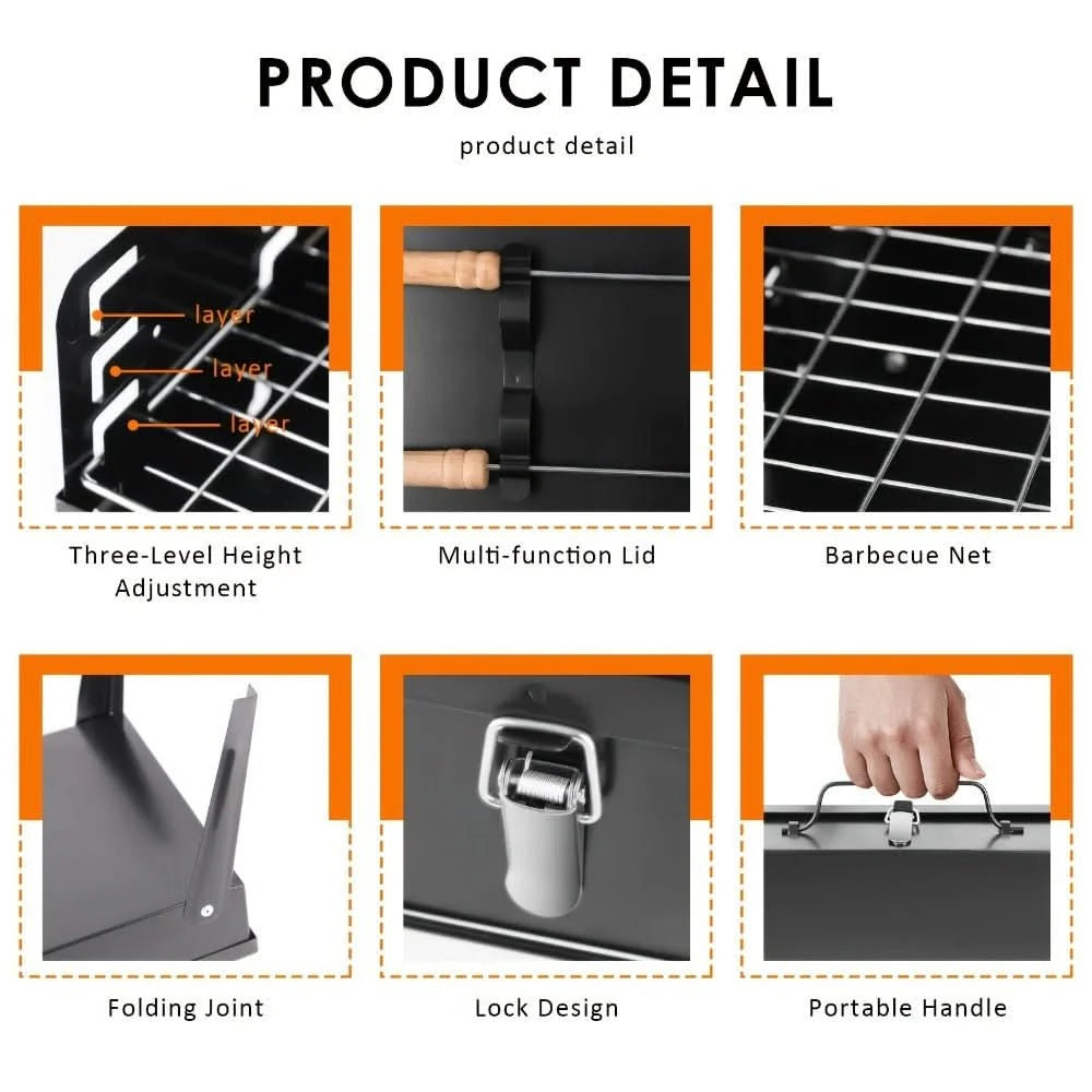Foldable Grill Suitcase Portable Powder-Coated Steel & Stainless Grate