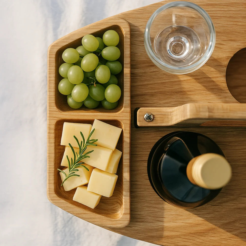 Foldable Picnic Table Acacia Wood Glass & Bottle Holders
