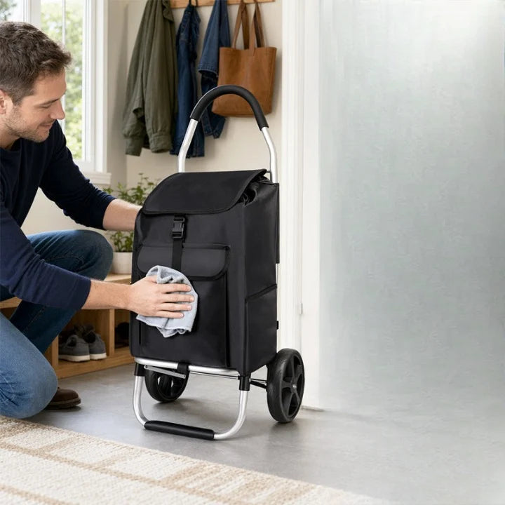 Foldable Shopping Trolley Aluminum Frame & Weather-Resistant Bag
