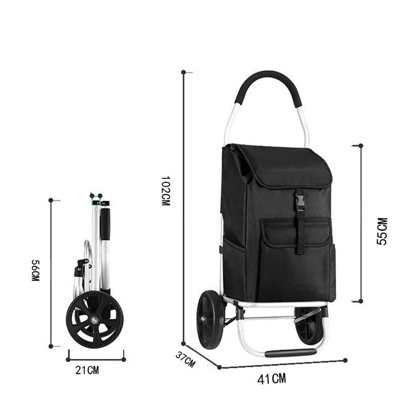 Foldable Shopping Trolley Aluminum Frame & Weather-Resistant Bag