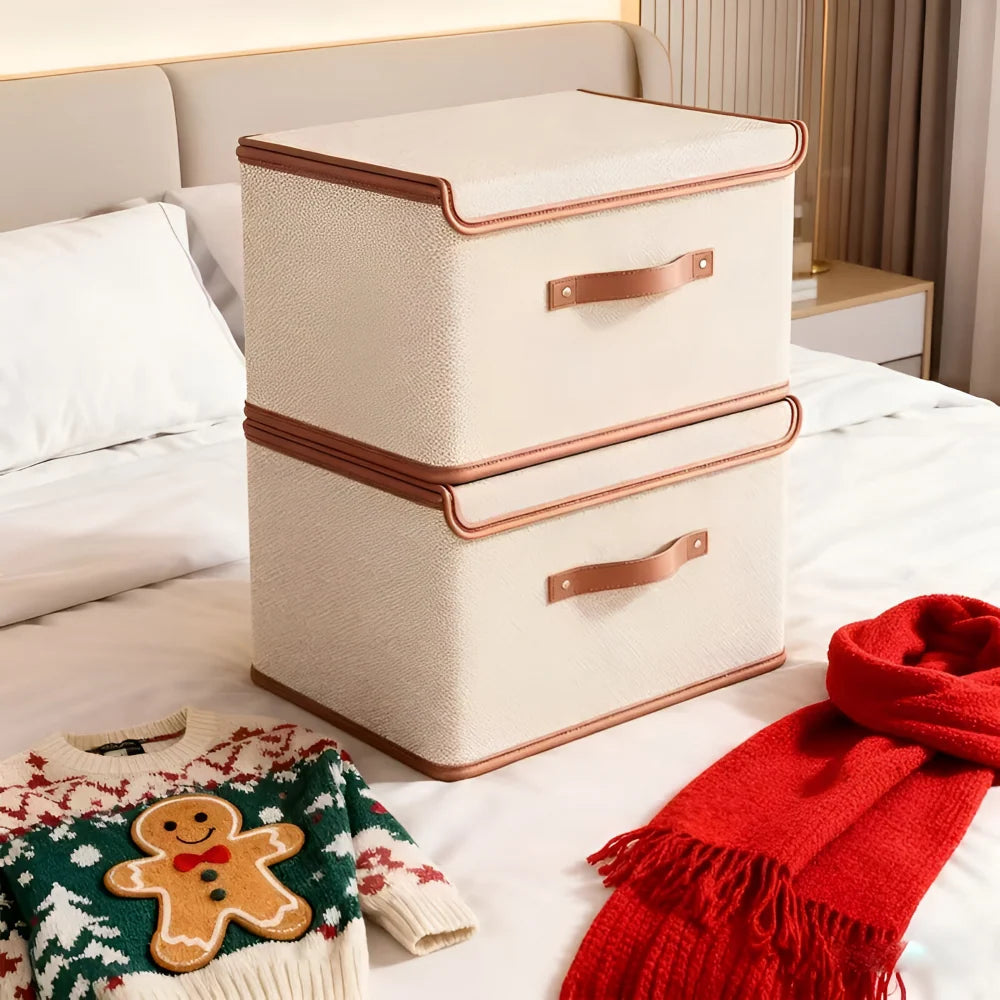 Foldable Storage Box Waterproof Oxford Fabric Reinforced Leather Handles