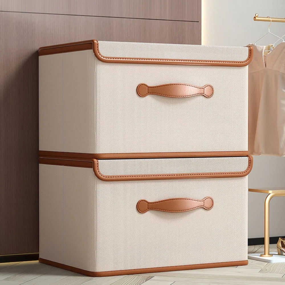 Foldable Storage Box Waterproof Oxford Fabric Reinforced Leather Handles
