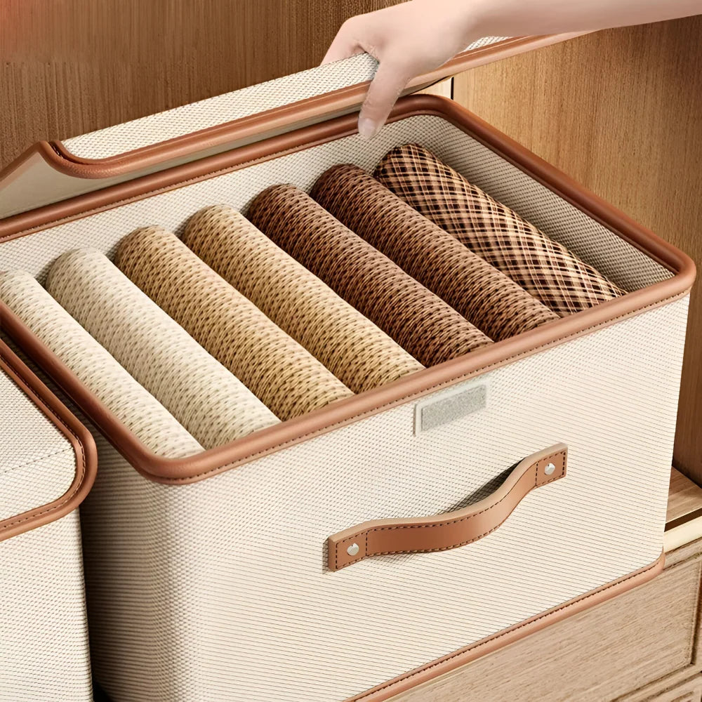 Foldable Storage Box Waterproof Oxford Fabric Reinforced Leather Handles