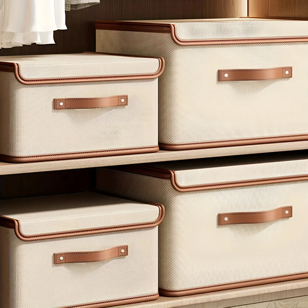 Foldable Storage Box Waterproof Oxford Fabric Reinforced Leather Handles