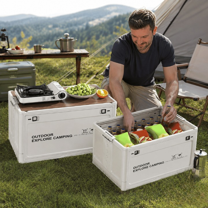 Foldable Storage Box Wooden Lid Stackable