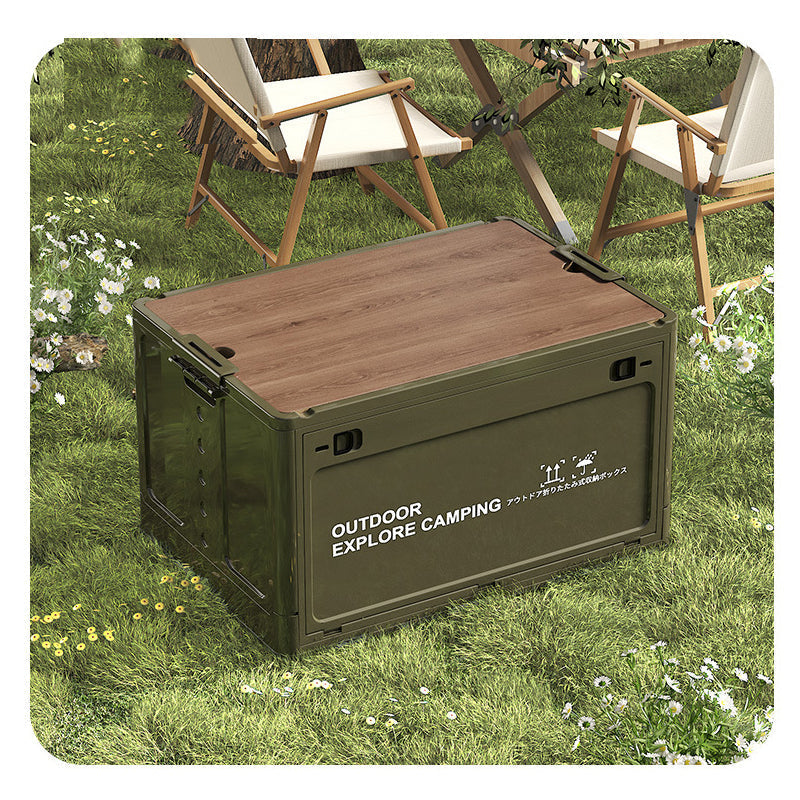 Foldable Storage Box Wooden Lid Stackable