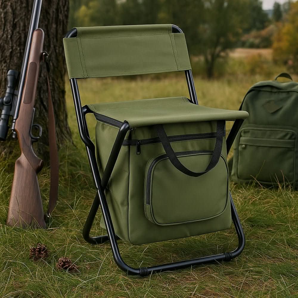 Folding Camping Chair Built-In Cooler Bag Steel Frame
