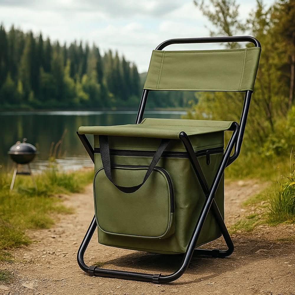 Folding Camping Chair Built-In Cooler Bag Steel Frame