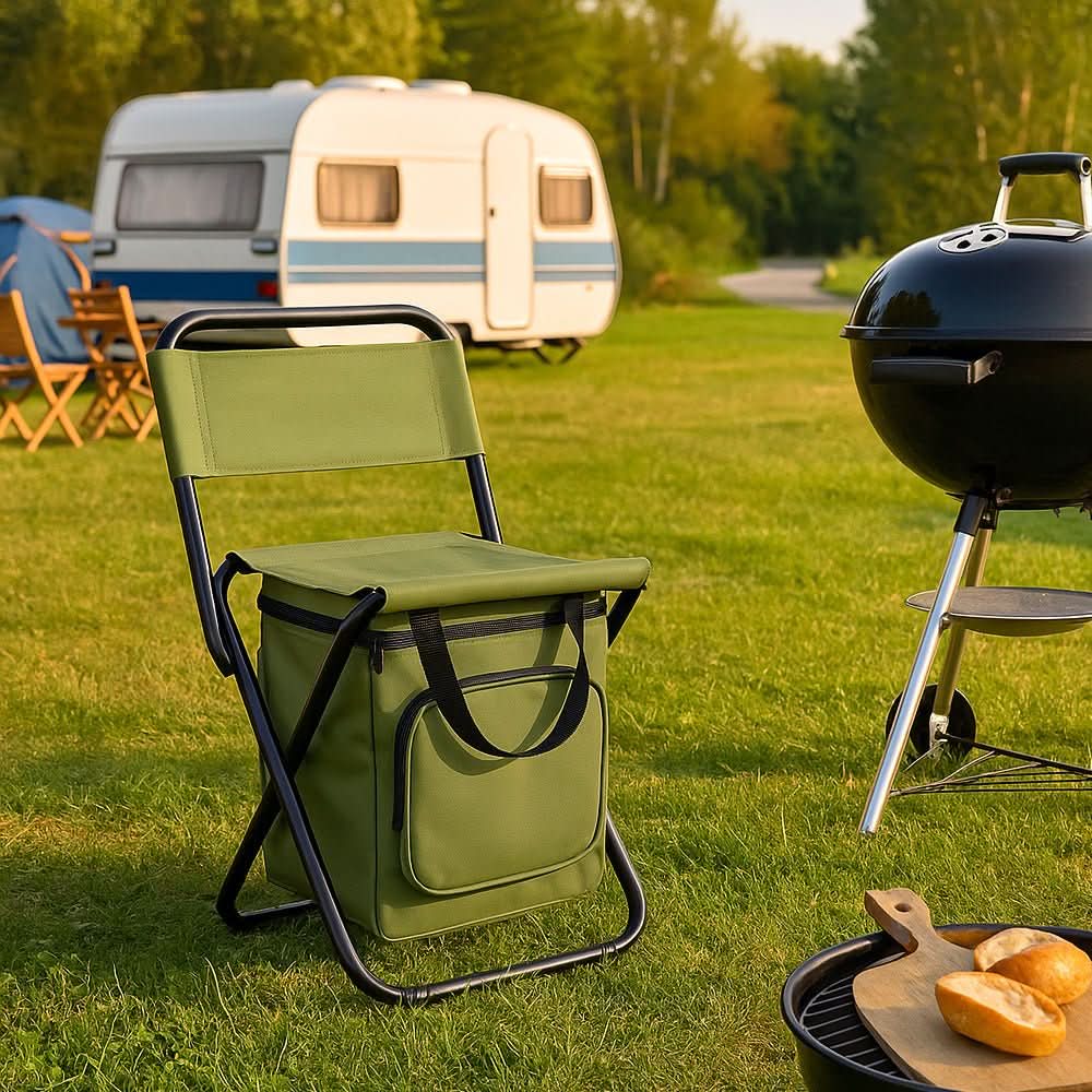 Folding Camping Chair Built-In Cooler Bag Steel Frame