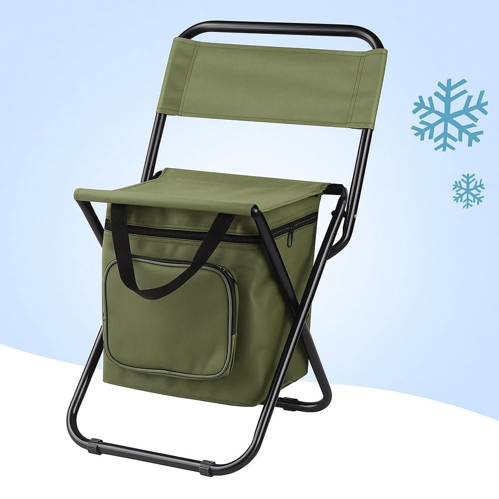 Folding Camping Chair Built-In Cooler Bag Steel Frame