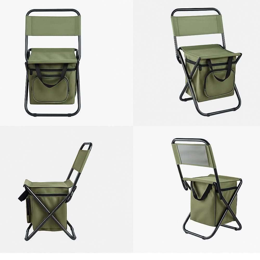 Folding Camping Chair Built-In Cooler Bag Steel Frame