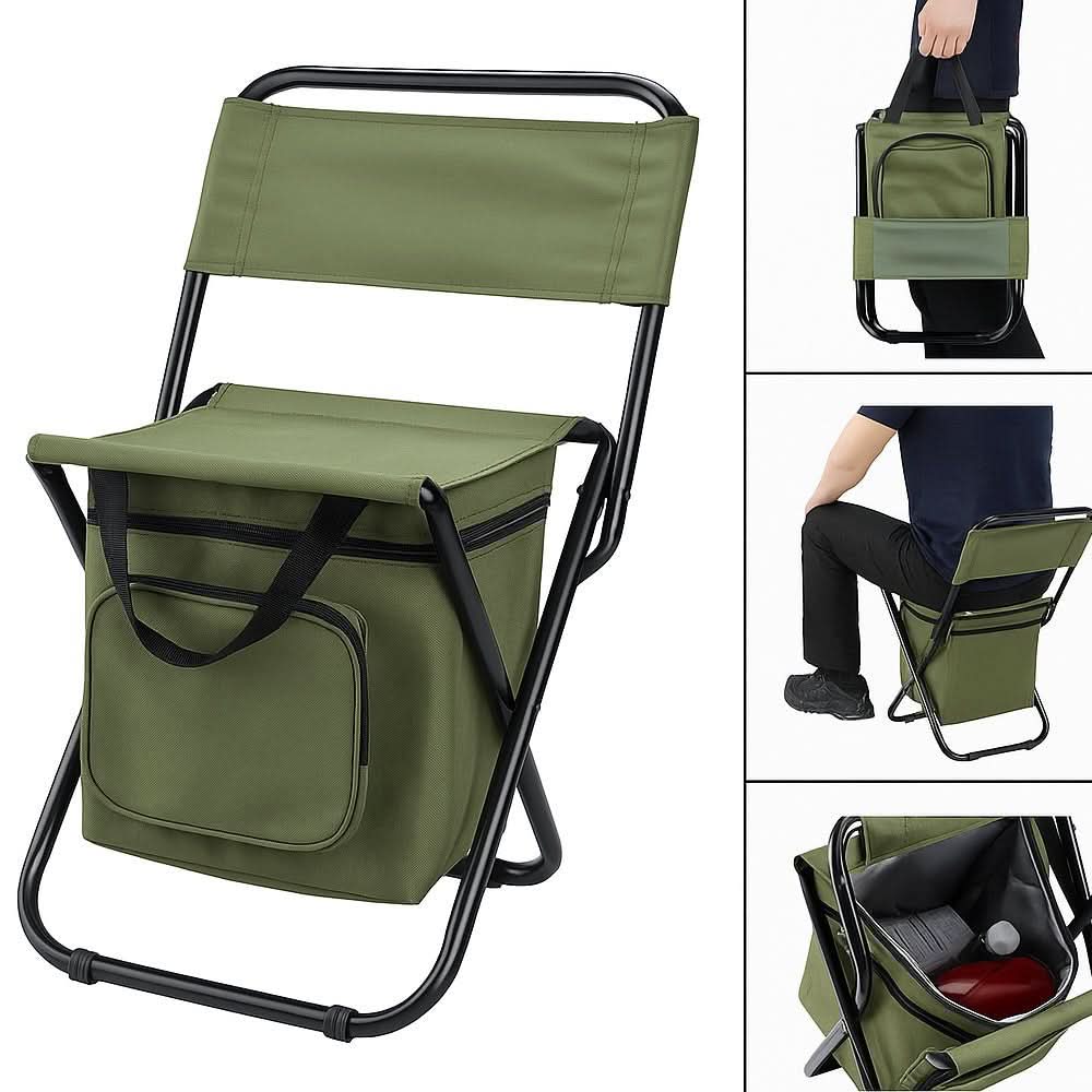 Folding Camping Chair Built-In Cooler Bag Steel Frame
