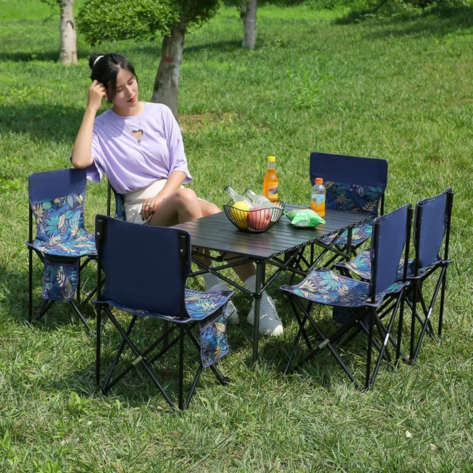 Folding Camping Chair Compact Nylon Oxford & Steel Frame