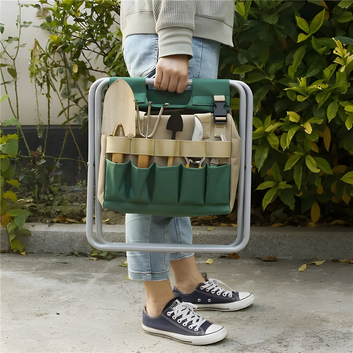 Folding Garden Chair & Tool Bag 600D Oxford Iron Frame