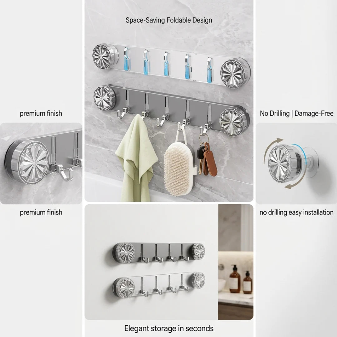 Folding Hook Rack Self-Adhesive No-Drill