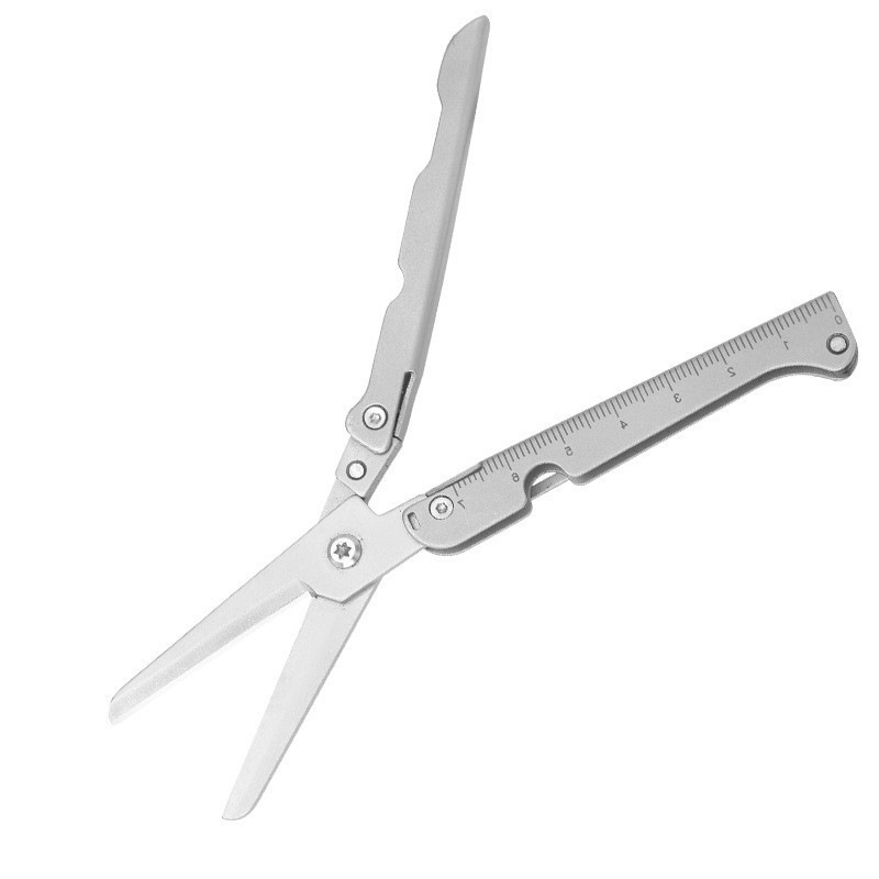 Folding Pocket Scissors Compact Stainless Steel & Built-In Ruler