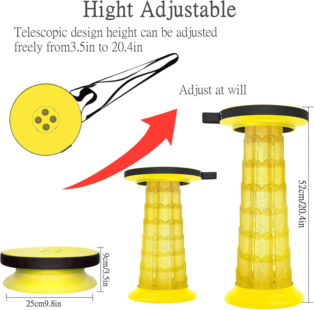 Folding Stool Telescopic Height-Adjustable 3.5-20.5 In Supports 441 Lbs