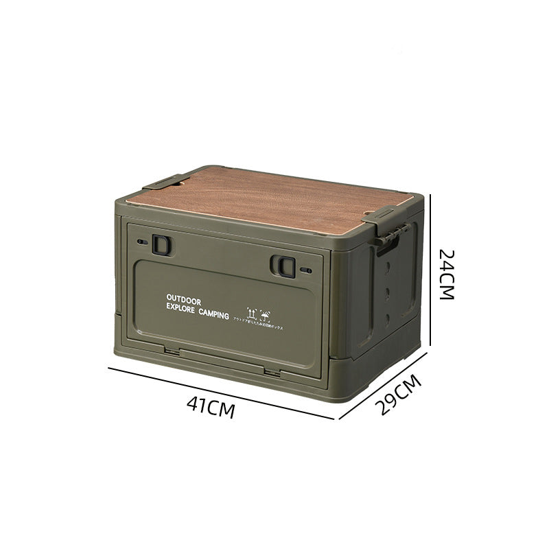 Folding Storage Box Polypropylene Wooden Lid Tabletop 30L