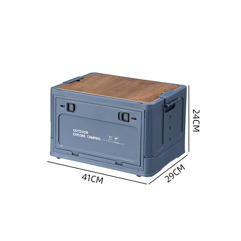 Folding Storage Box Polypropylene Wooden Lid Tabletop 30L