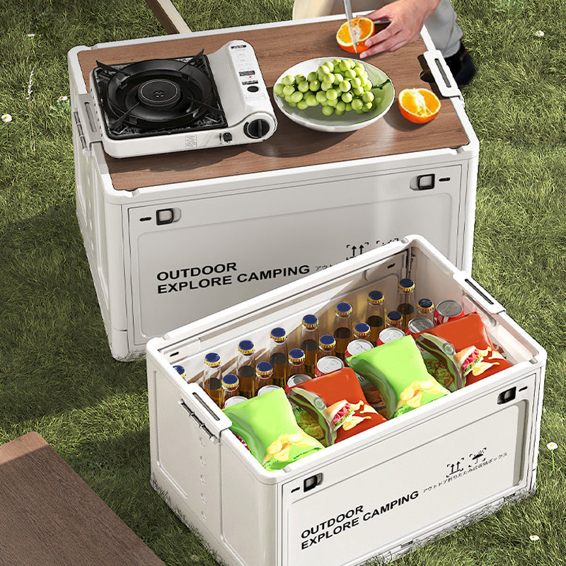 Folding Storage Box Polypropylene Wooden Lid Tabletop 30L