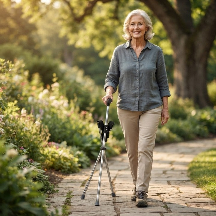 Folding Walking Cane Tripod Seat Stainless Steel 330 lb