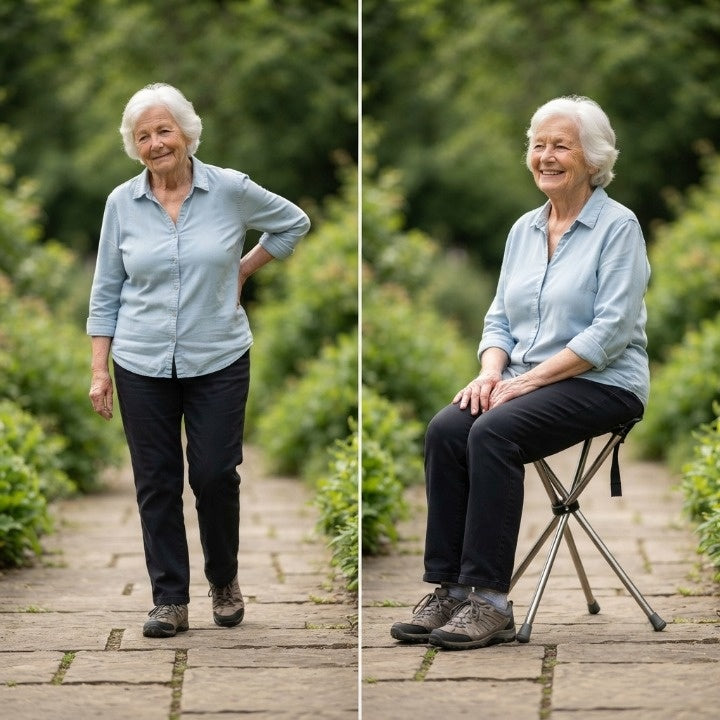 Folding Walking Cane Tripod Seat Stainless Steel 330 lb