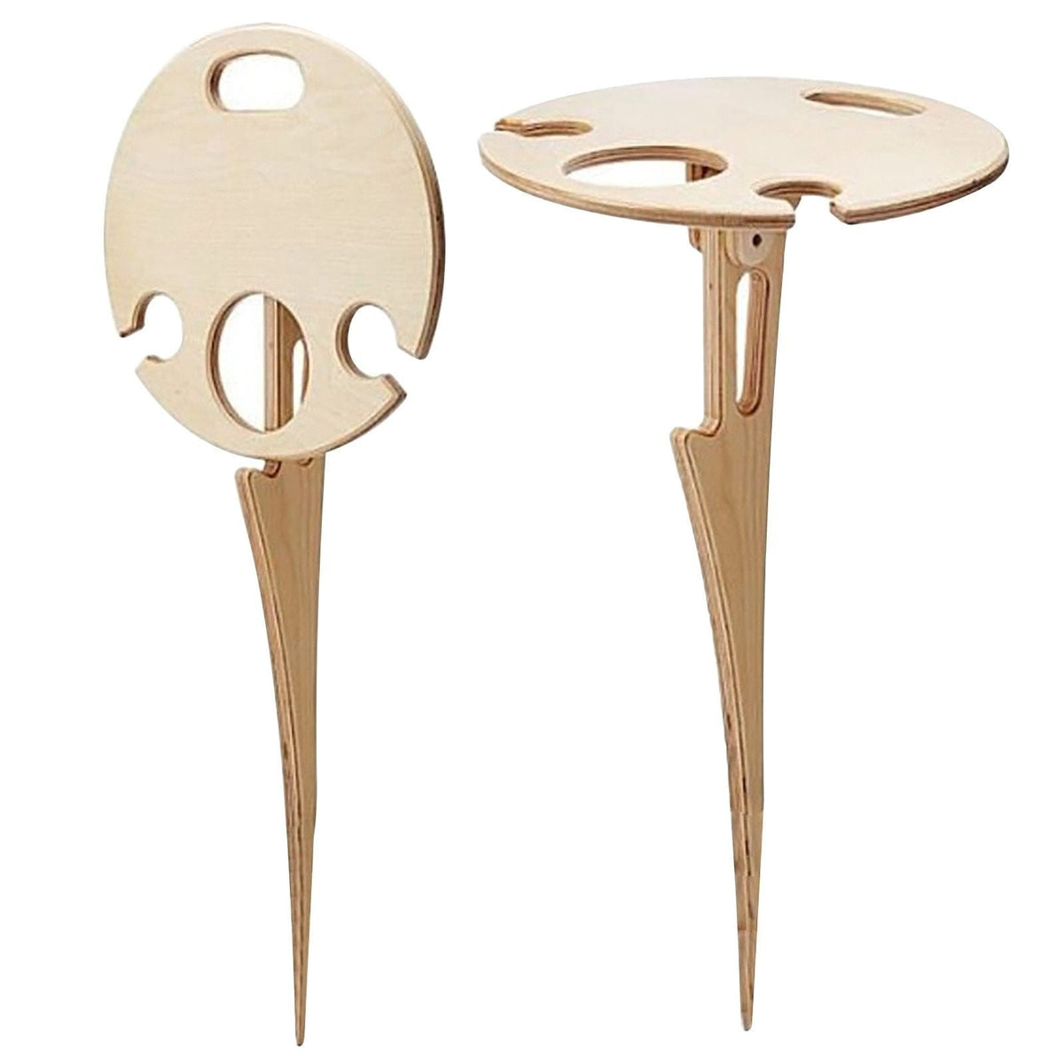 Folding Wine Table Wooden Bottle & 2 Glass Holders