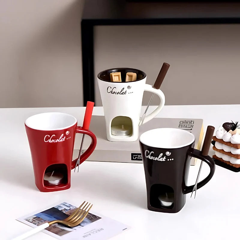 Fondue Set Tealight-Powered Ceramic Set of 2