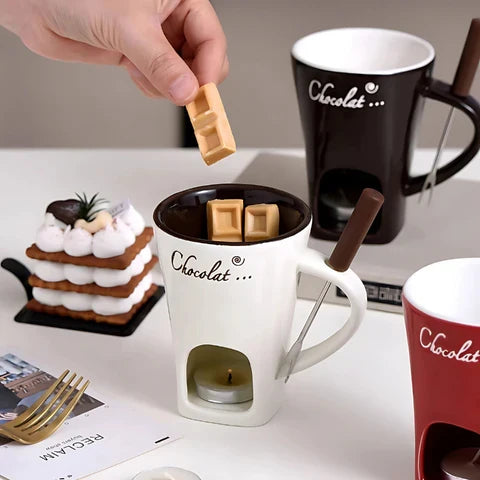 Fondue Set Tealight-Powered Ceramic Set of 2