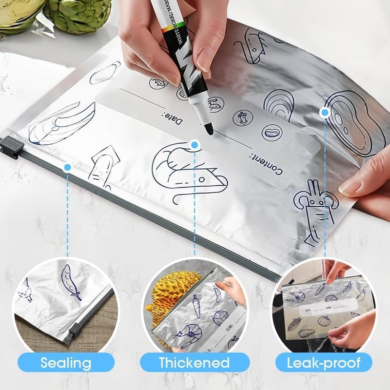 Food Storage Bags Aluminum Foil Airtight Seal & Label Area