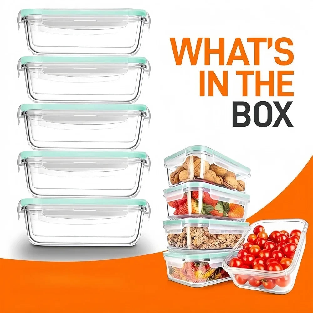 Food Storage Containers Borosilicate Glass Airtight Set of 5