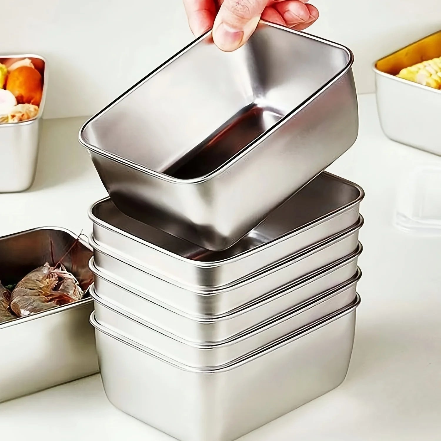 Food Storage Containers Stainless Steel Stackable Set of 6