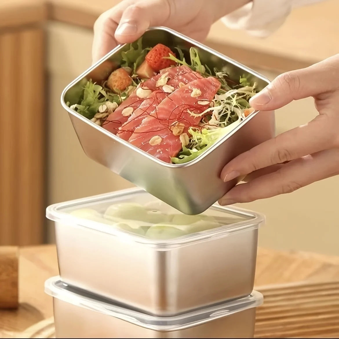 Food Storage Containers Stainless Steel Stackable Set of 6