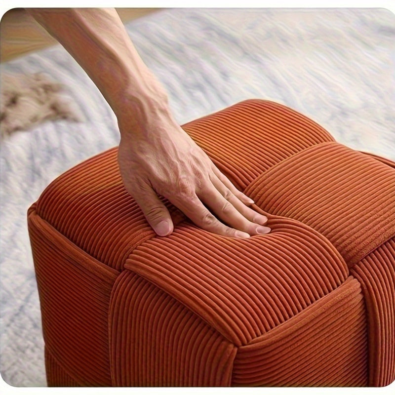 Footstool Corduroy Upholstered Foam-Filled Compact Size