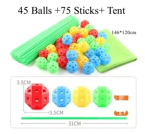 Fort Building Kit Modular Rods & Connectors Easy Assembly