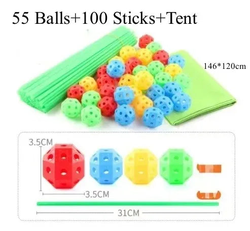 Fort Building Kit Modular Rods & Connectors Easy Assembly