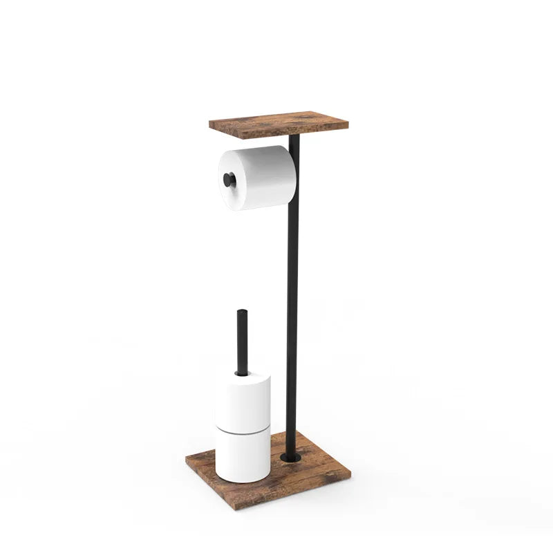 Freestanding Toilet Paper Holder Wood-Look Shelf & Weighted Base