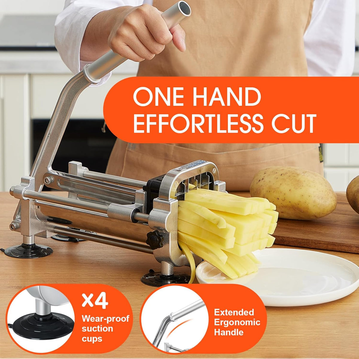 French Fry Cutter Stainless Steel Two Interchangeable Inserts
