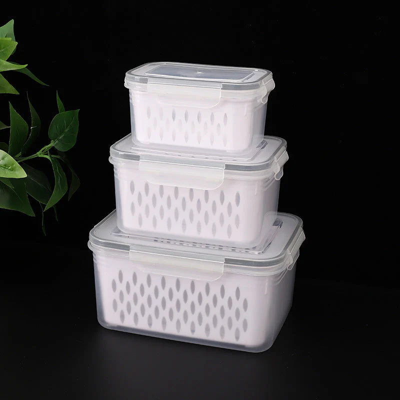 Fridge Storage Box Set Airtight Integrated Drain Stackable