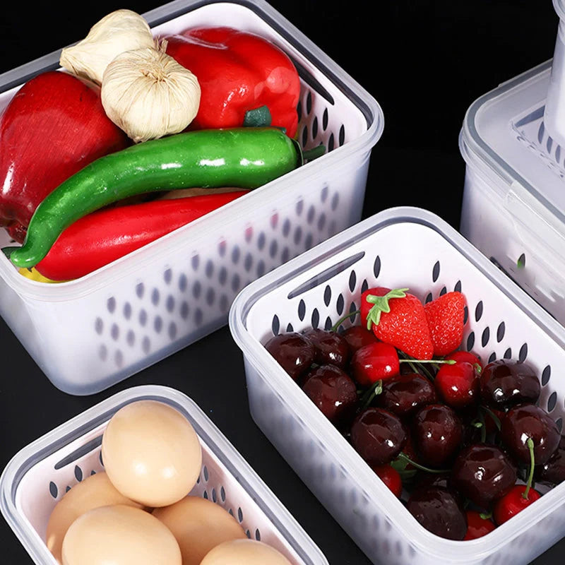 Fridge Storage Box Set Airtight Integrated Drain Stackable