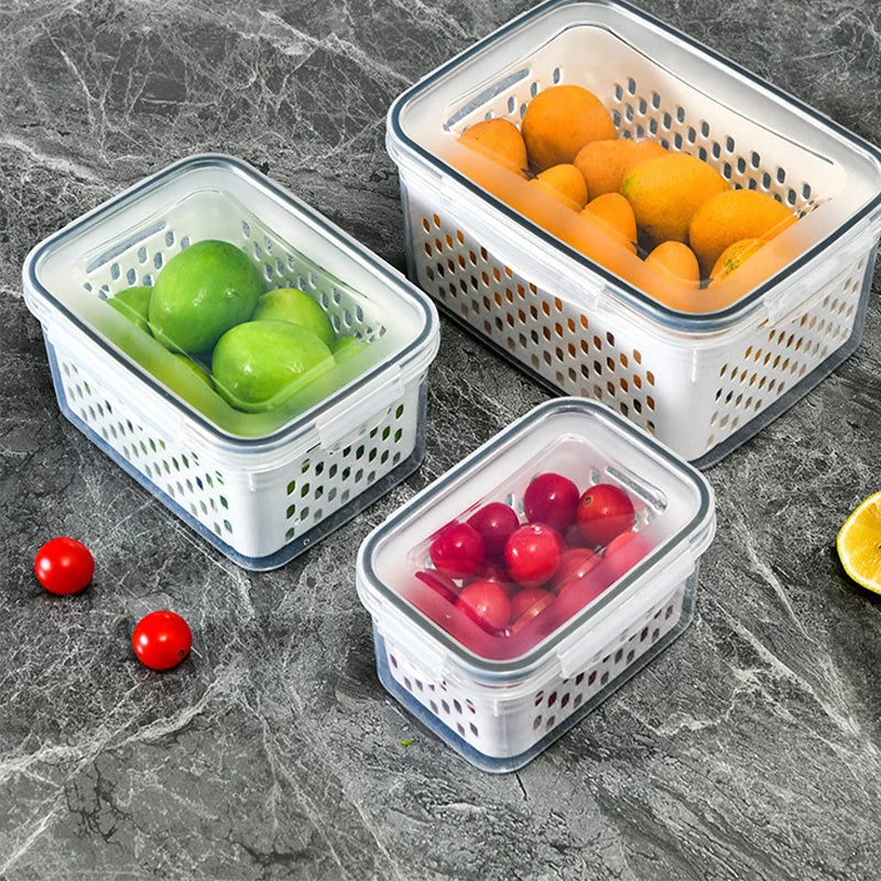 Fridge Storage Box Set Airtight Integrated Drain Stackable