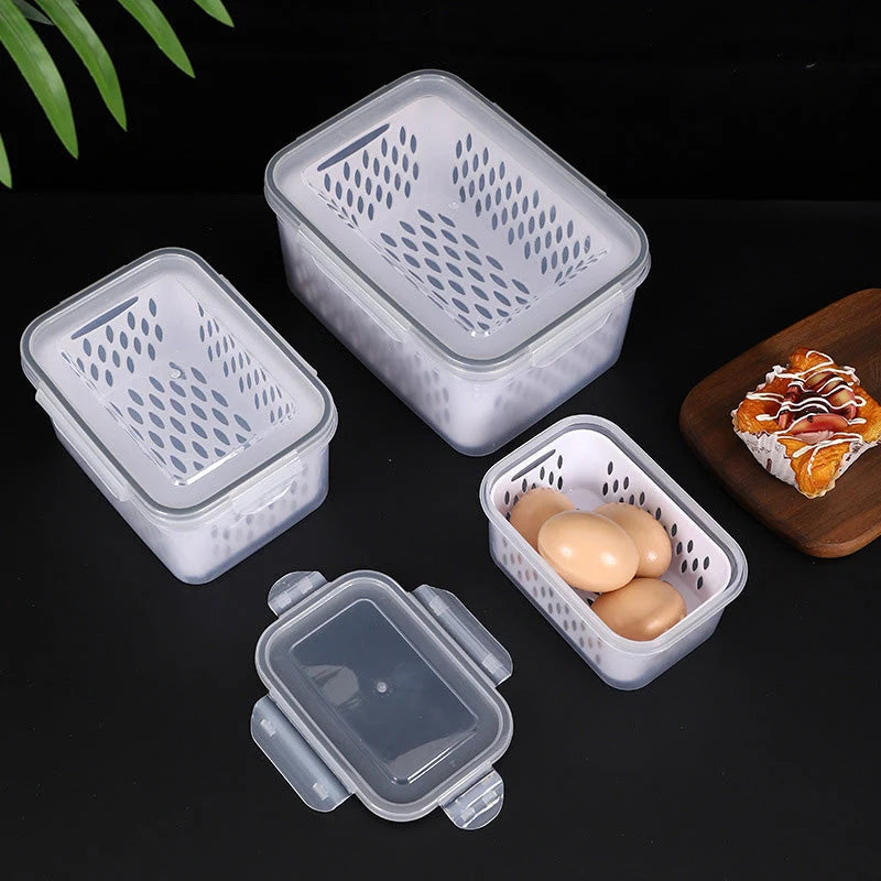 Fridge Storage Box Set Airtight Integrated Drain Stackable