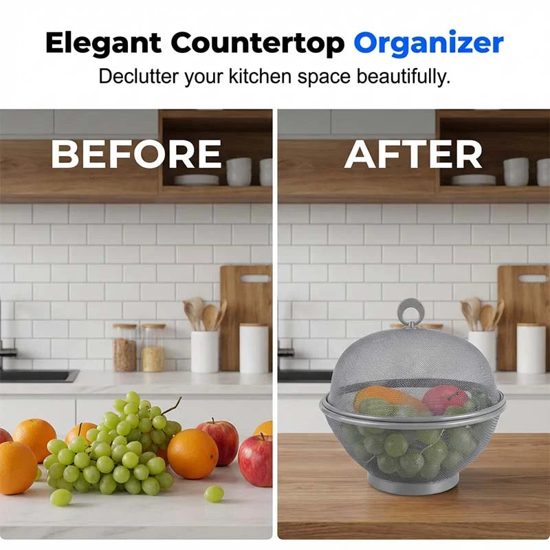 Fruit Basket Steel Mesh Breathable Lid & Strainer