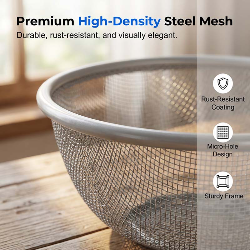Fruit Basket Steel Mesh Breathable Lid & Strainer