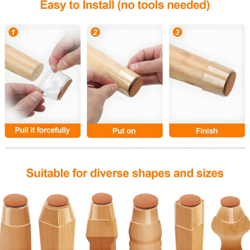 Furniture Leg Caps Clear Silicone & Felt 16 Pieces